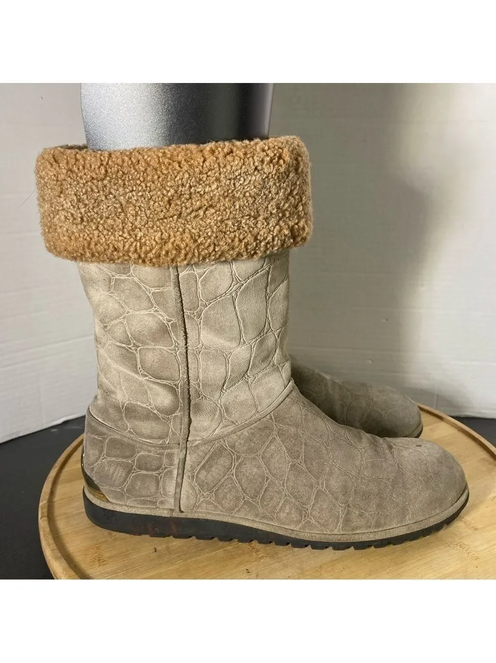 Stuart Weitzman Brown Suede Leather Faux Fur Lined Boot Womens Size 10